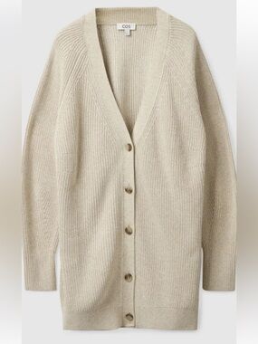 COS Cotton Oversized Long Ribbed Knit Cardigan, Long Sleeve, Cream, Sz M NWOT